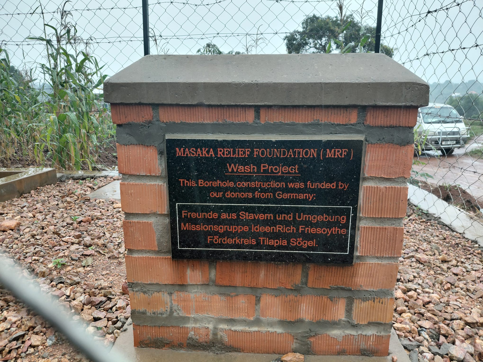 MRF WASH Project borehole dedication plaque funded by German donors