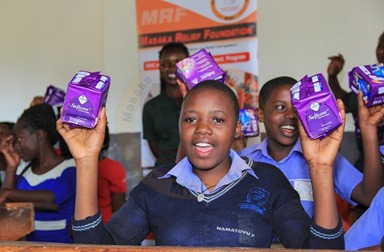 MRF distributing sanitary pads to schoolgirls in Masaka